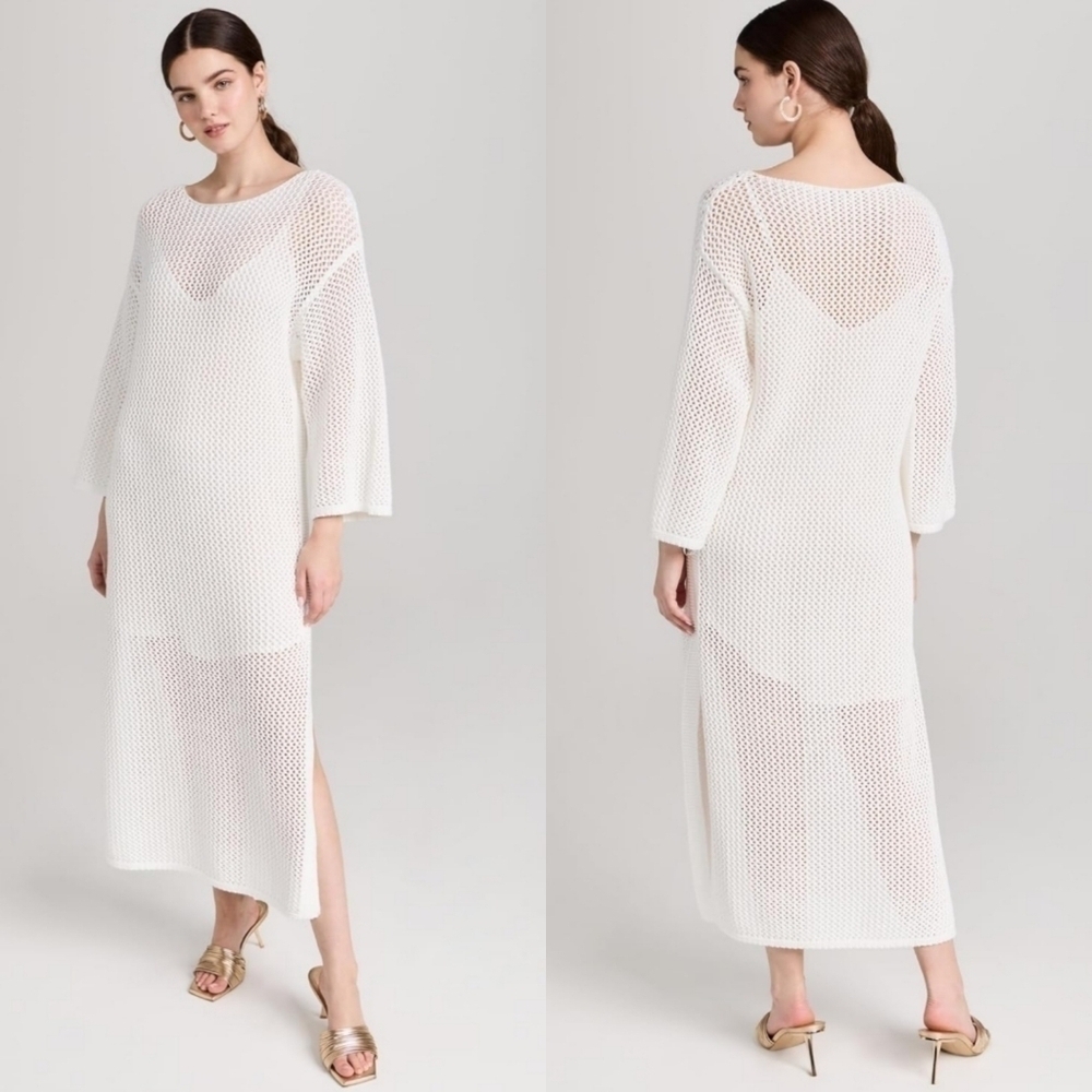 New Young Fabulous & Broke Santorini Crochet Ivory Bone Maxi Dress/Cover-Up XS
